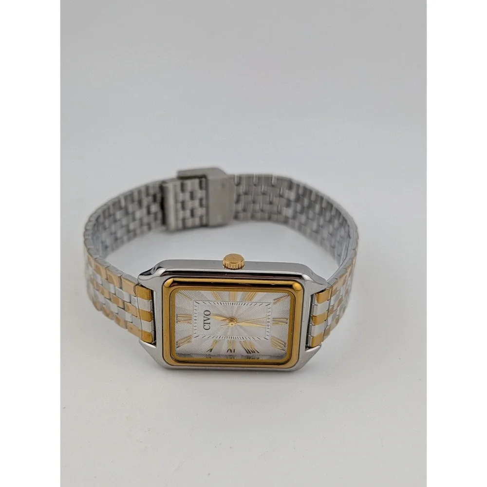 Civo Tank Watch Men 26mm Case Two Tone Adjustable Band- New Battery